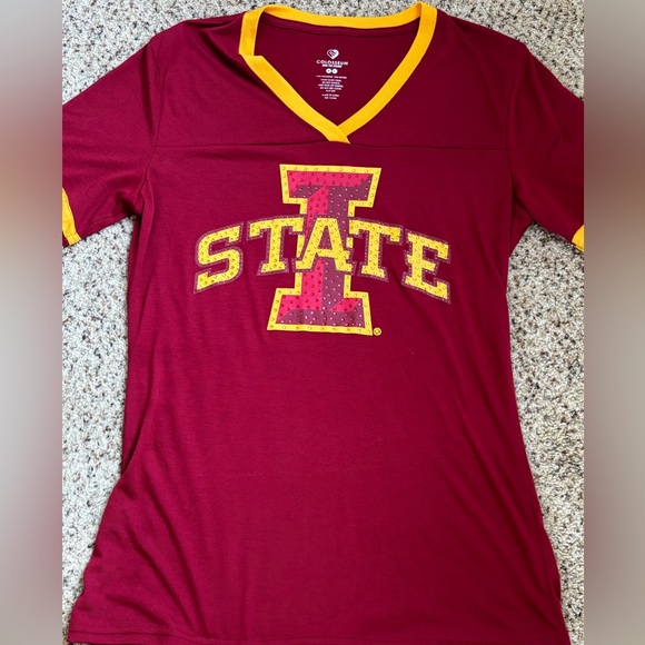 Iowa State Women’s V-Neck Tee - Garnet with Gold Trim - Picture 2 of 4